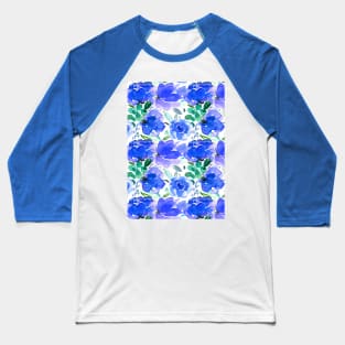 Big Blue Floral Pattern Baseball T-Shirt